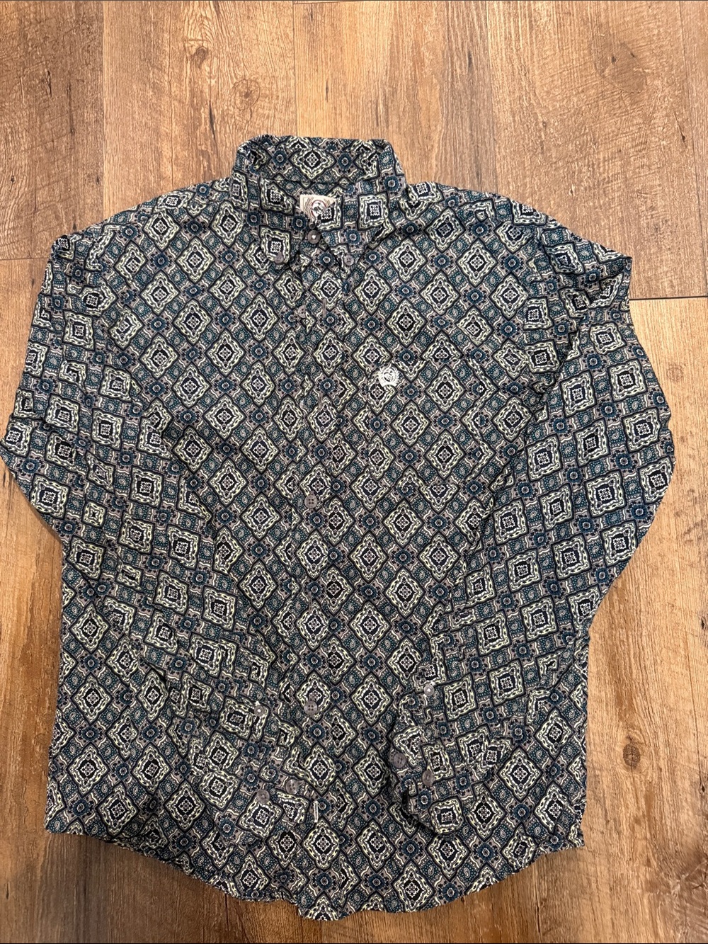 Cinch Boys Blue Patterned Long-Sleeve Button-Up Shirt